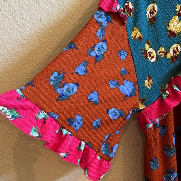 Anthropologie Ruffle Bohemian Mini Dress In Novelty Size Large - Picture 2 of 8